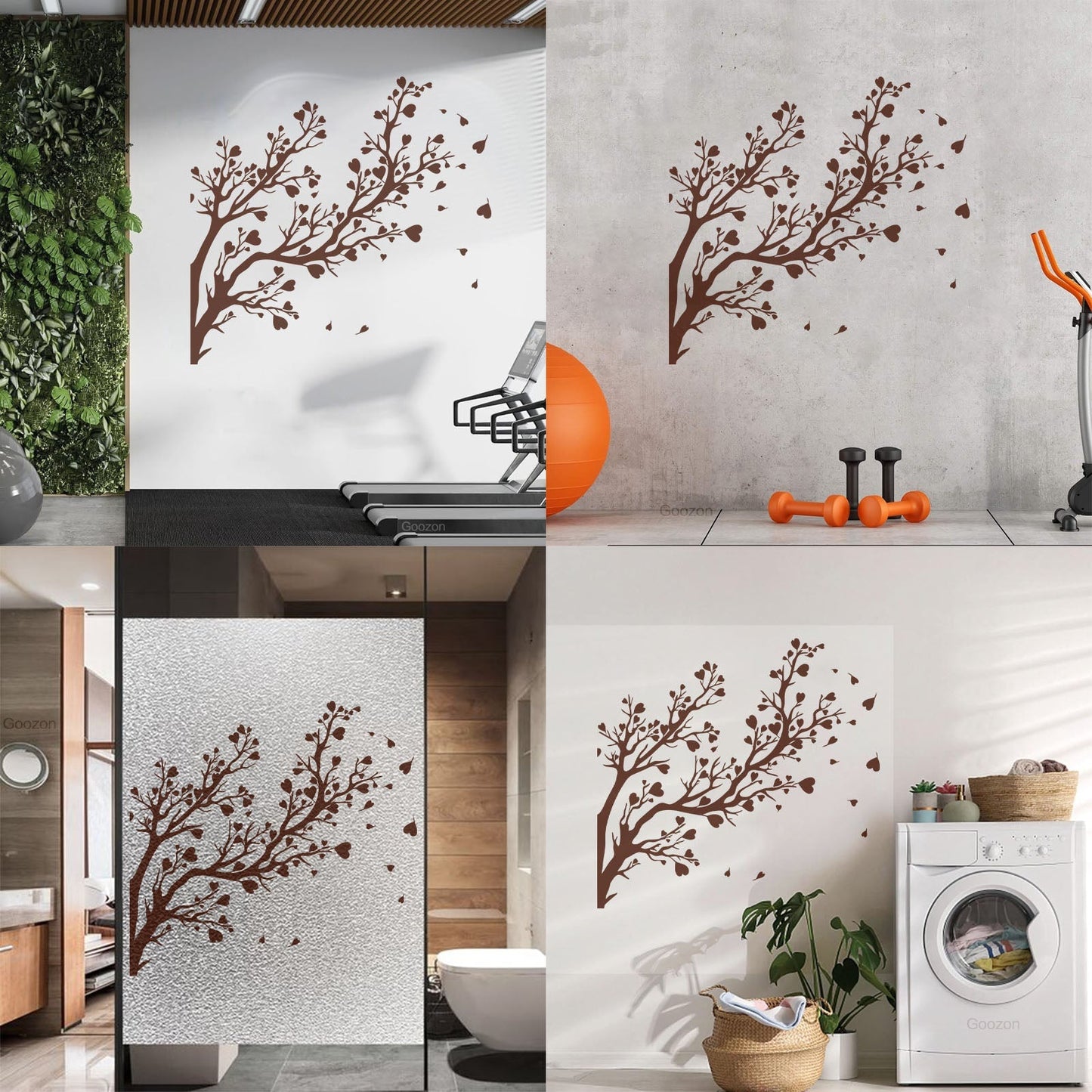 Fine Carving Decals Tree Branch Leaves Hearts Romance Art Decoration