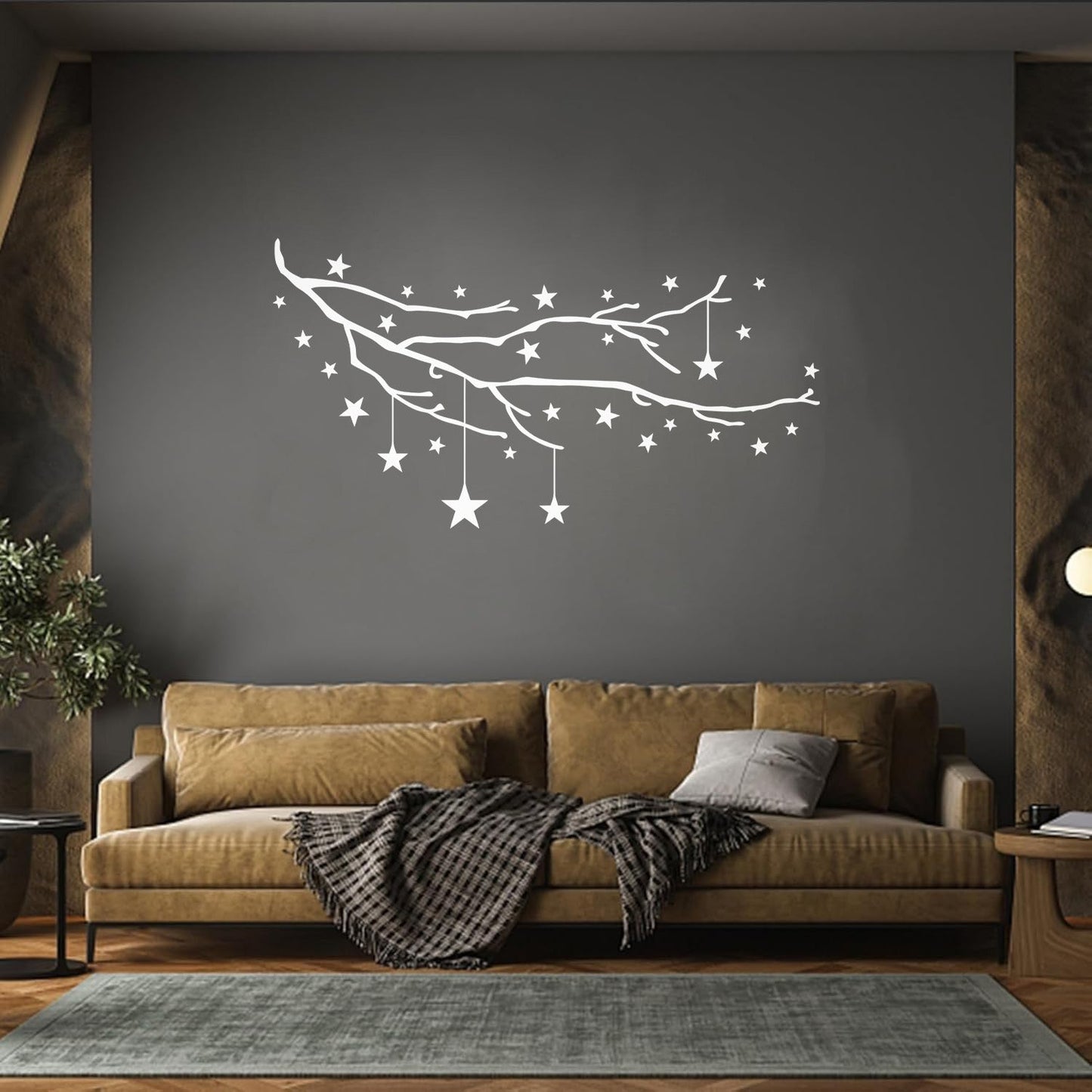 Vinyl Art Sticker Tree Branch Night Stars Child Bedroom Wall Beautification