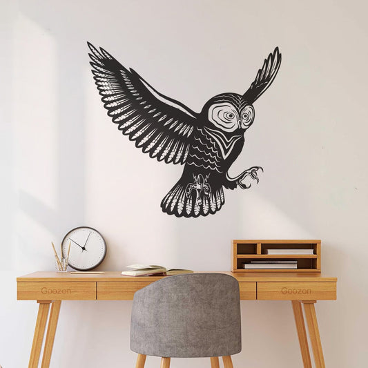 Autocollants gravés tribaux représentant des ailes et des plumes d'oiseau hibou en vol. N'abîment pas les murs.