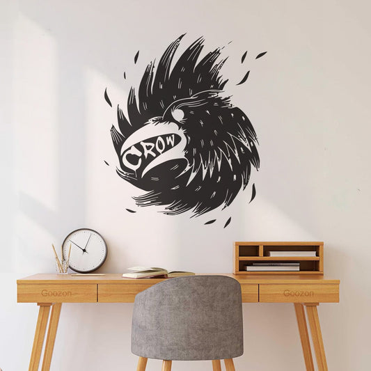 Stickers muraux en PVC : bec d'oiseau, ailes de corbeau, plumes. Plusieurs tailles disponibles.