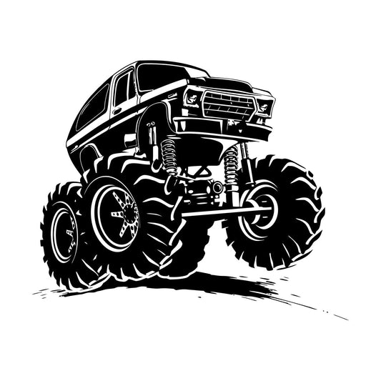 Fine Carving Decals Cartoon Monster Truck All Wheel Drive Garage It Won'T Fall Off