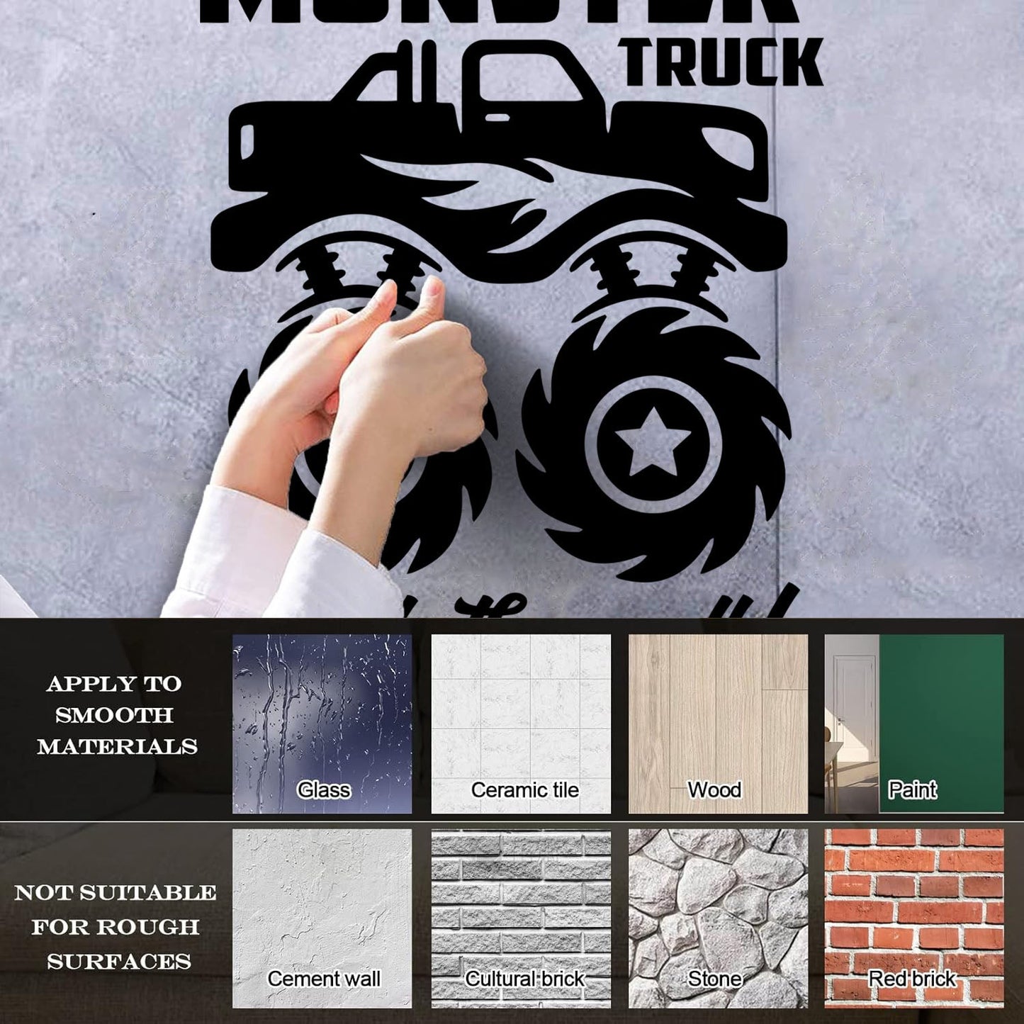 Fine Carving Decals Monster Track Car Kids Boy Machine Removable Without Leaving Glue