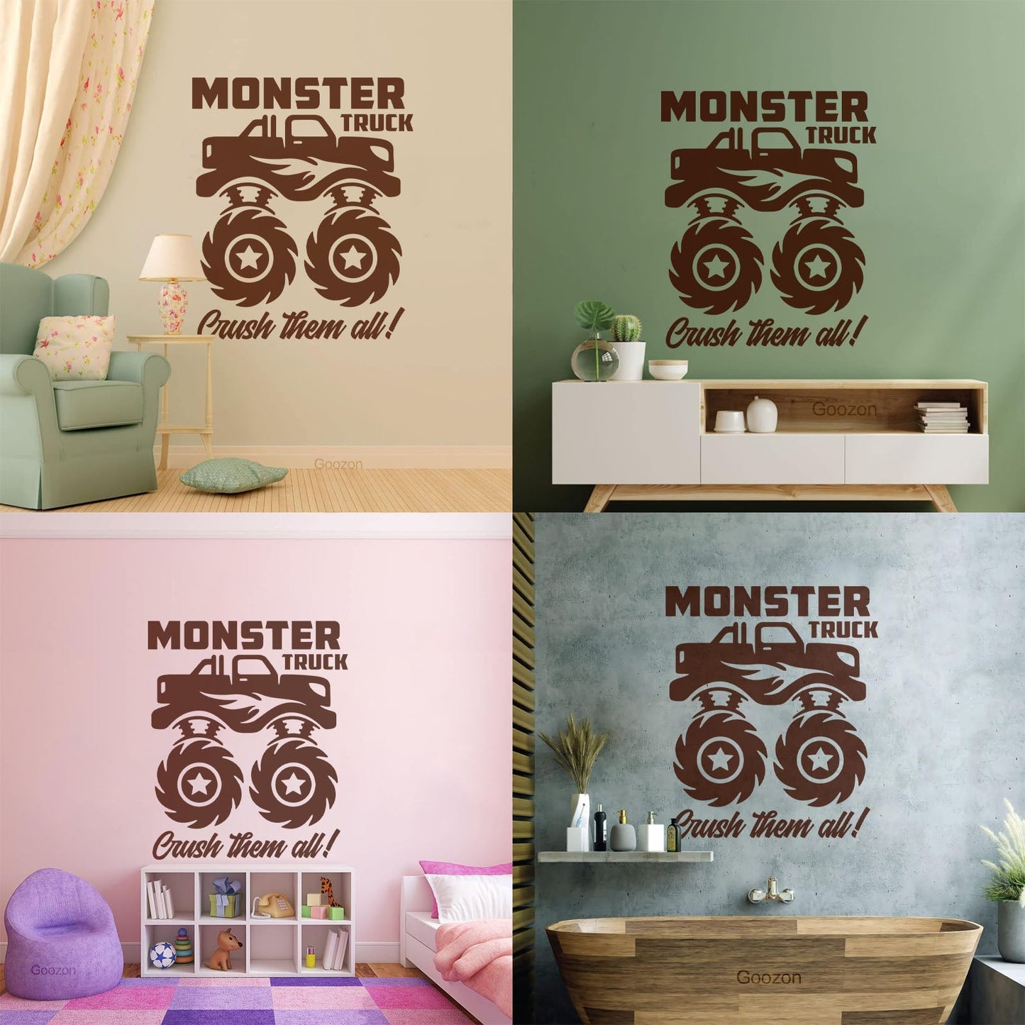 Fine Carving Decals Monster Track Car Kids Boy Machine Removable Without Leaving Glue