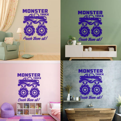 Fine Carving Decals Monster Track Car Kids Boy Machine Removable Without Leaving Glue