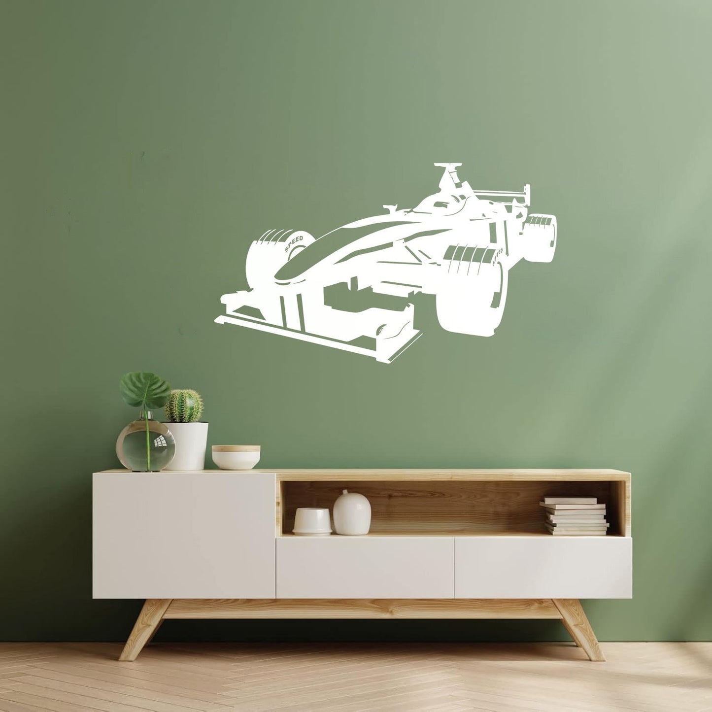 Open Wheel Car Garage Racing Boys Mural And Wall Vinyl Decal Can Modify And Add Information