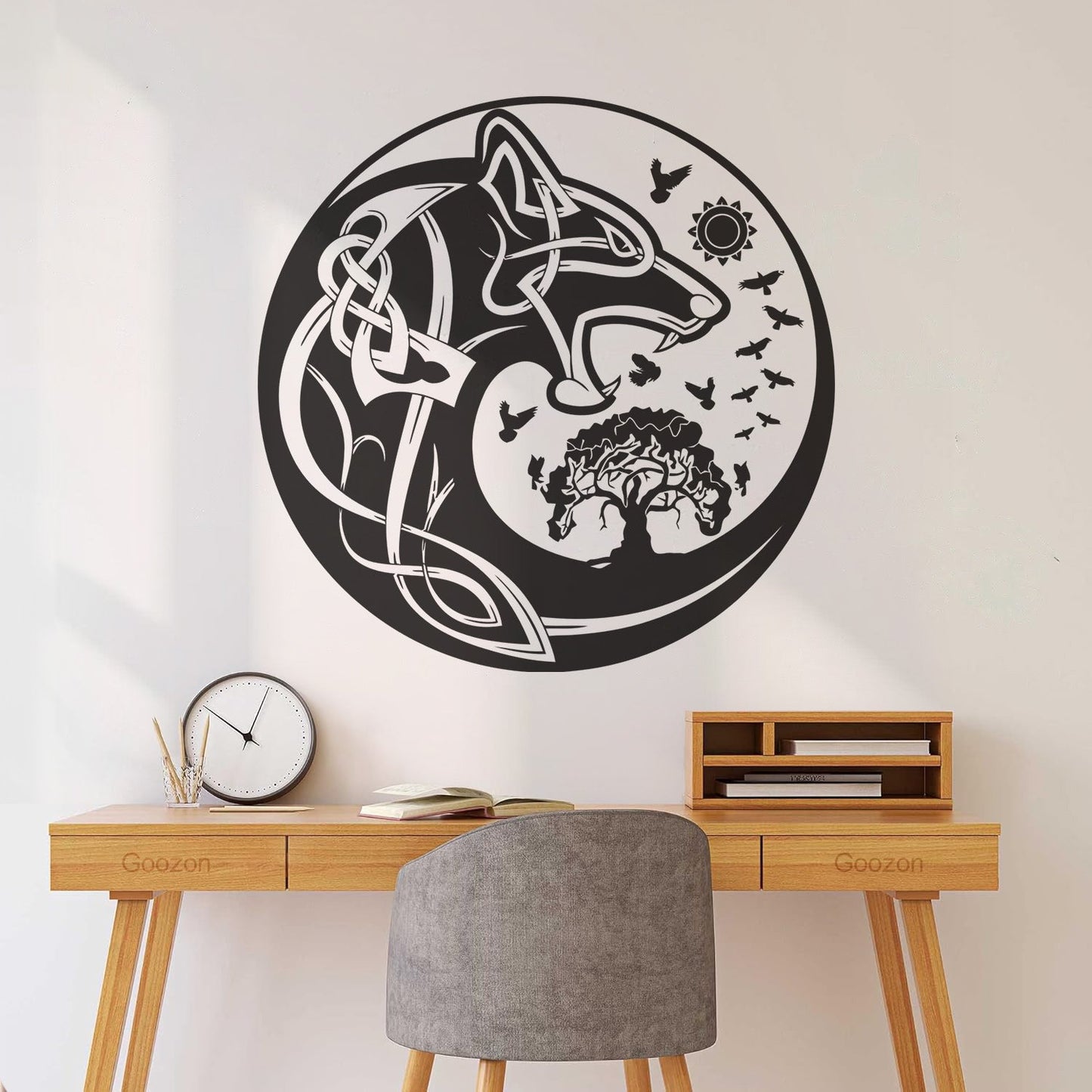 Celtic Symbols Wolf Tree Birds Patterns Sun Fine Carving Stickers Wall Beautification