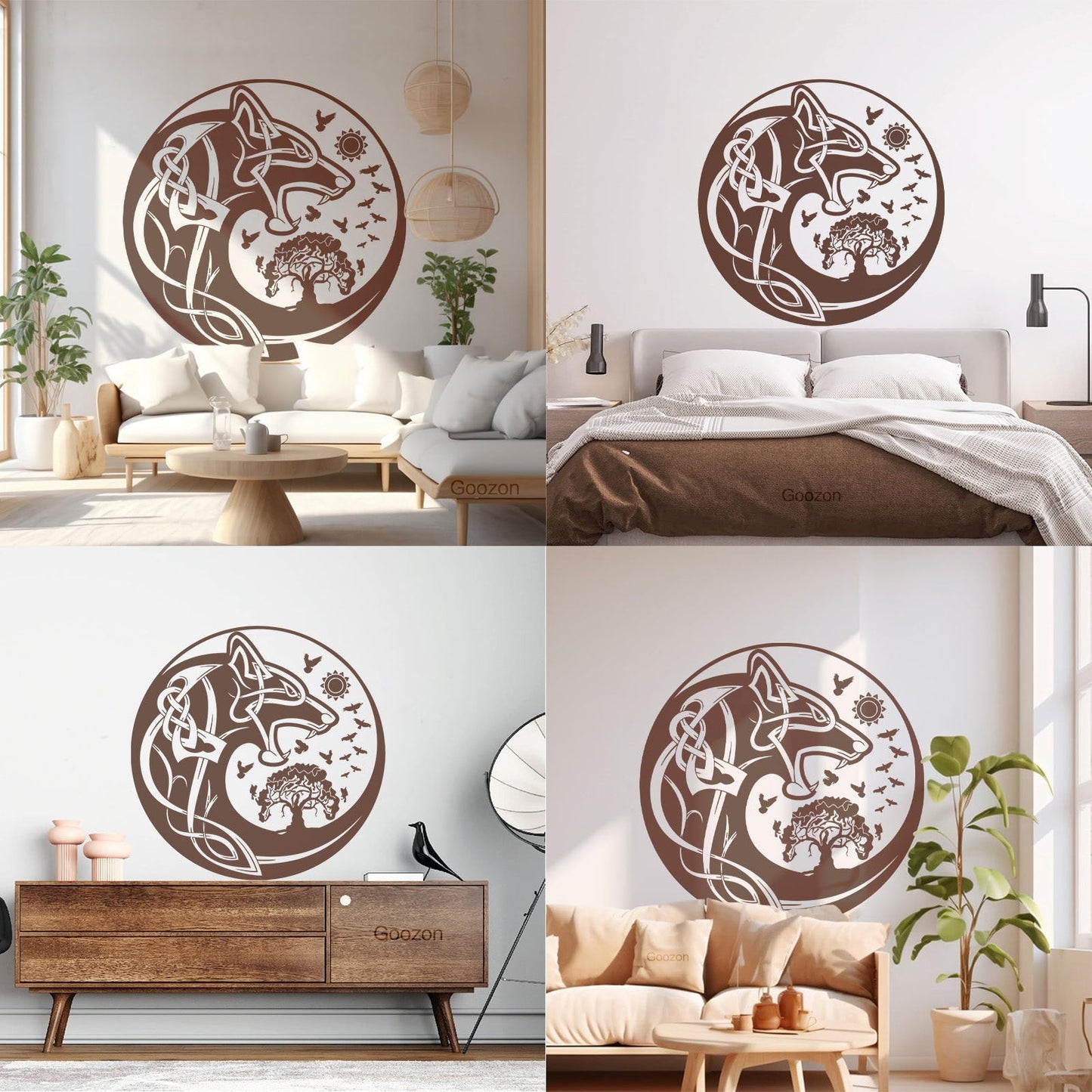 Celtic Symbols Wolf Tree Birds Patterns Sun Fine Carving Stickers Wall Beautification