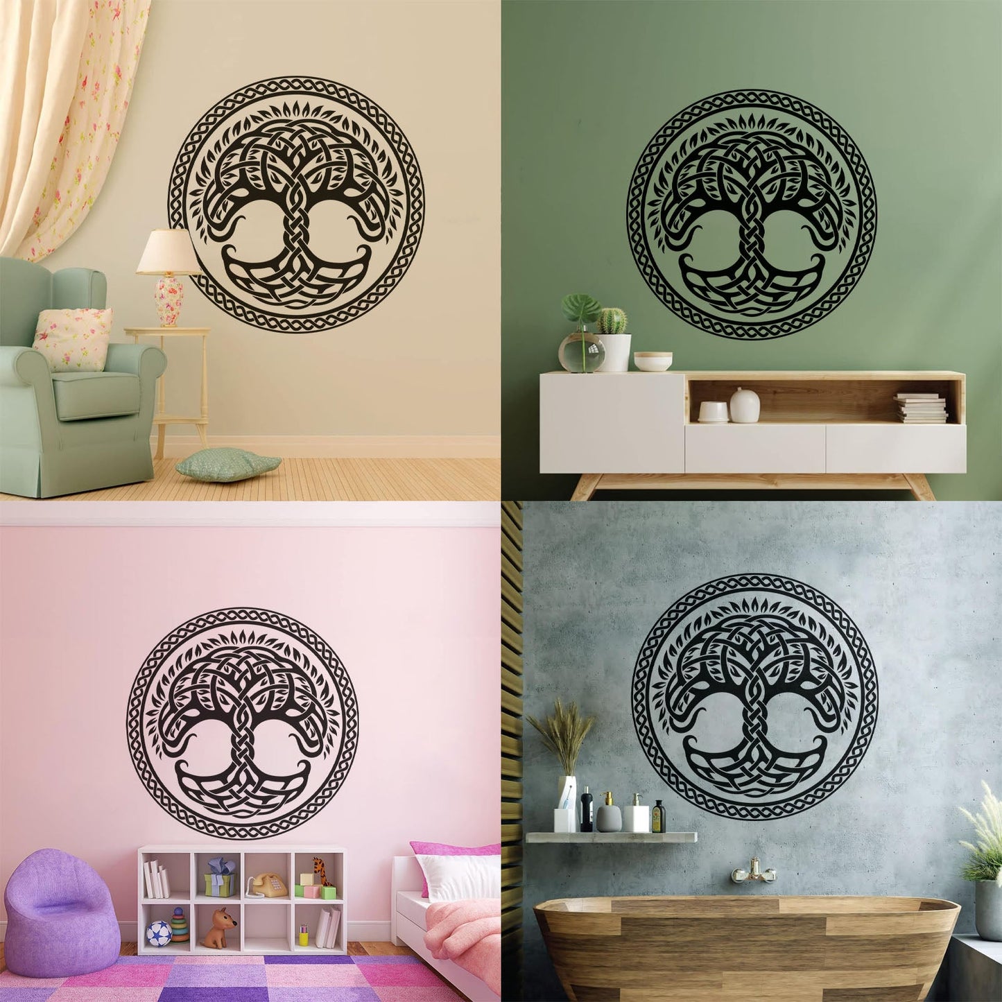 Circle Tree Of Life Family Celtic Ornament Wall Decals Pvc Removable Without Leaving Glue