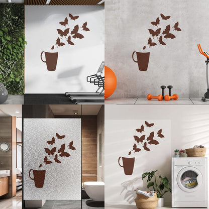 Coffee Cup House Shop Butterflies Kitchen Tea Vinyl Wall Decals Personalized Customization