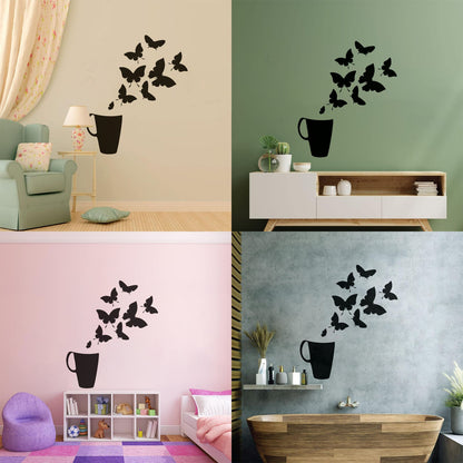 Coffee Cup House Shop Butterflies Kitchen Tea Vinyl Wall Decals Personalized Customization