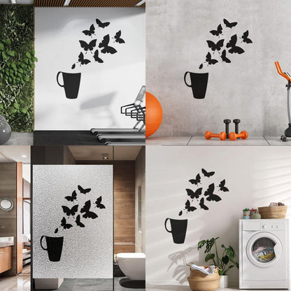 Coffee Cup House Shop Butterflies Kitchen Tea Vinyl Wall Decals Personalized Customization