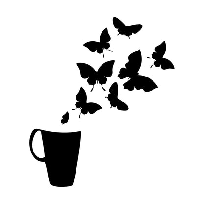 Coffee Cup House Shop Butterflies Kitchen Tea Vinyl Wall Decals Personalized Customization