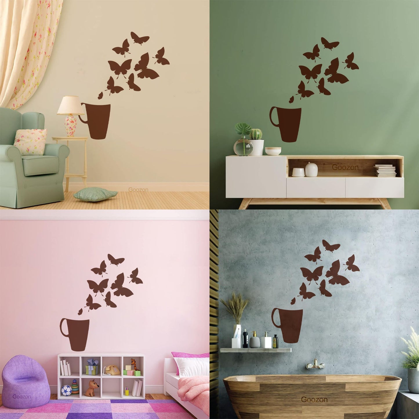 Coffee Cup House Shop Butterflies Kitchen Tea Vinyl Wall Decals Personalized Customization
