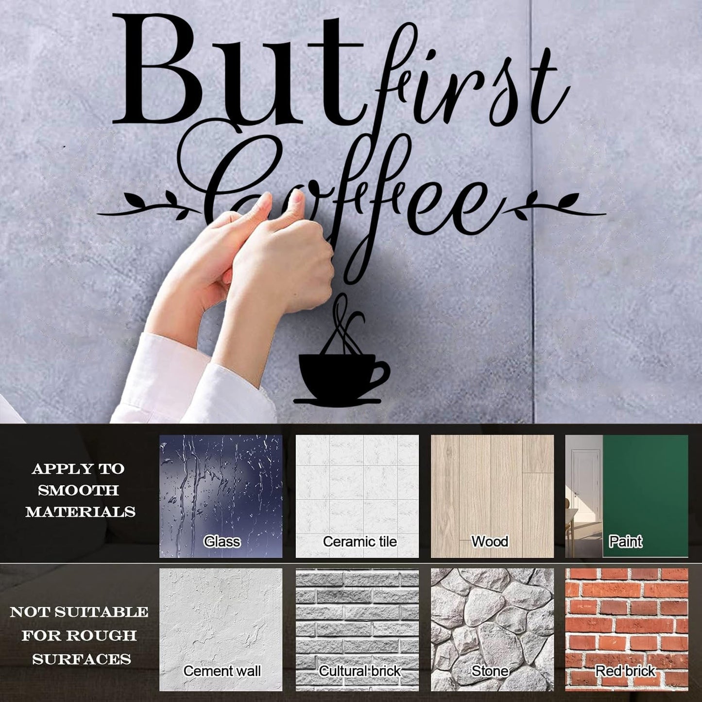 Lettering Stickers Cafe But First Coffee Words Phrase Drink Multi Color Selection