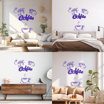 Wall Decals Paster Paper Cafe Lettering Enjoy Your Coffee Kitchen Quote Equipped With Transfer Film Kit