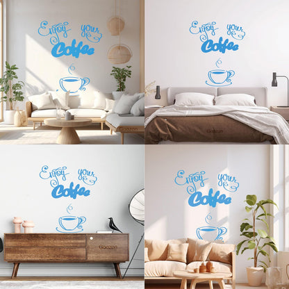 Wall Decals Paster Paper Cafe Lettering Enjoy Your Coffee Kitchen Quote Equipped With Transfer Film Kit
