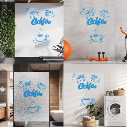 Wall Decals Paster Paper Cafe Lettering Enjoy Your Coffee Kitchen Quote Equipped With Transfer Film Kit