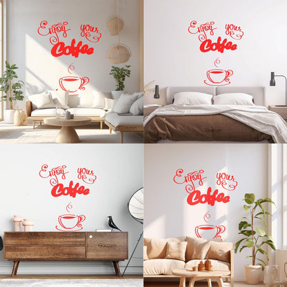 Wall Decals Paster Paper Cafe Lettering Enjoy Your Coffee Kitchen Quote Equipped With Transfer Film Kit