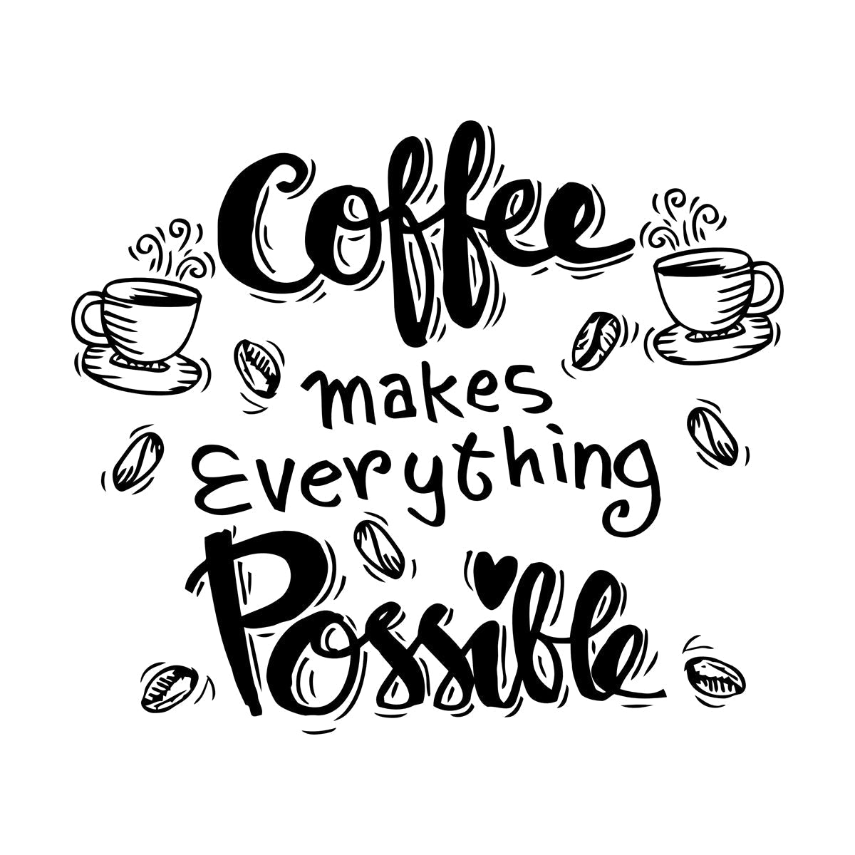 Wall Decals Cafe Quote Coffee Makes Everything Possible Art Mural Painting
