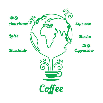 Wall Stickers Coffee Beans Cups Restaurant Cafe Earth Globe Wall Beautification