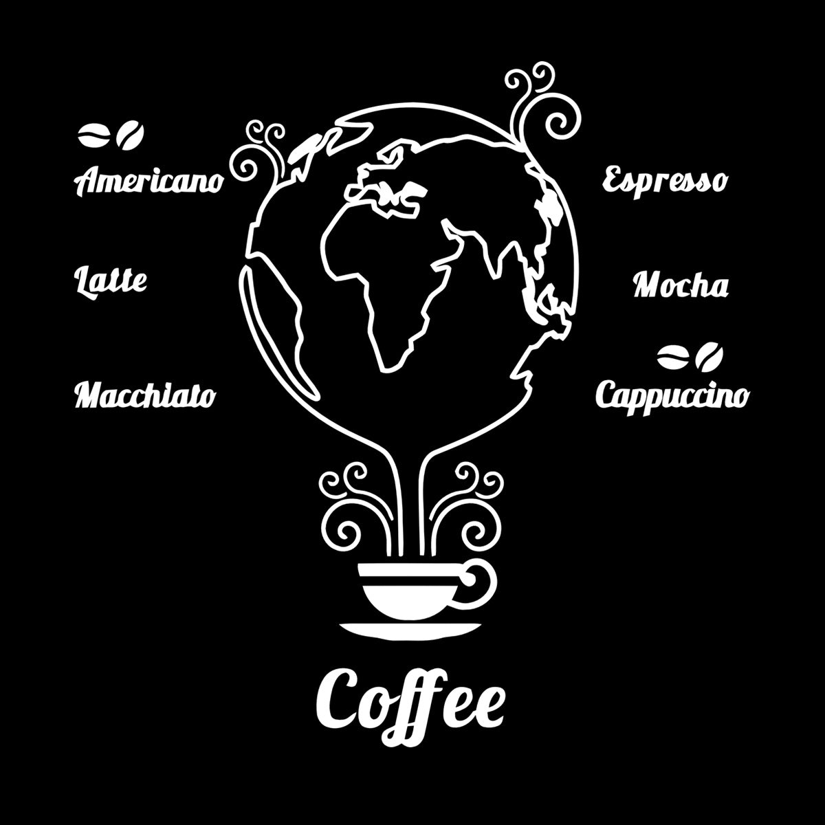 Wall Stickers Coffee Beans Cups Restaurant Cafe Earth Globe Wall Beautification