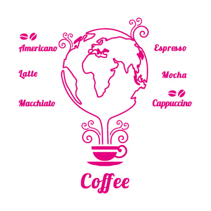 Wall Stickers Coffee Beans Cups Restaurant Cafe Earth Globe Wall Beautification