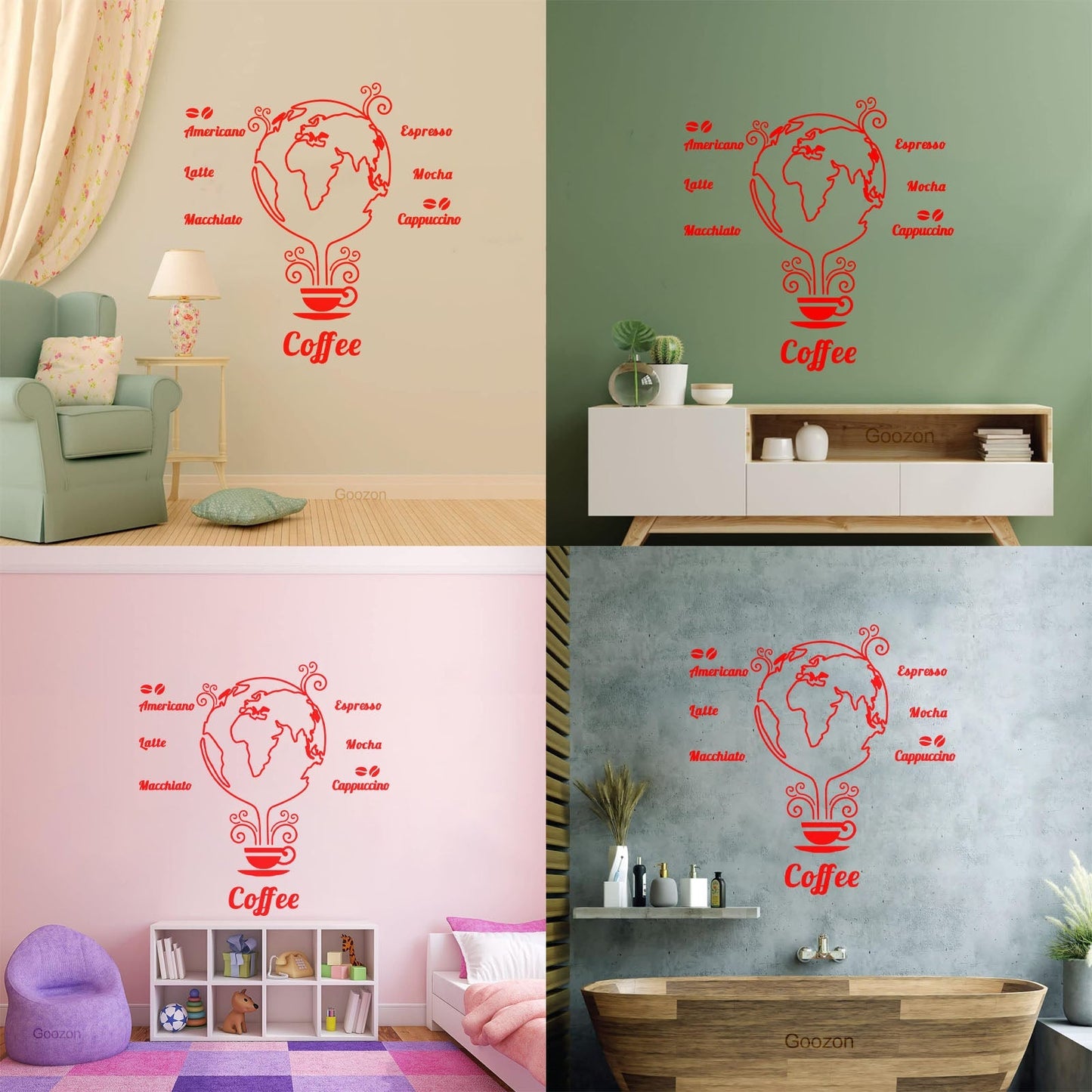 Wall Stickers Coffee Beans Cups Restaurant Cafe Earth Globe Wall Beautification