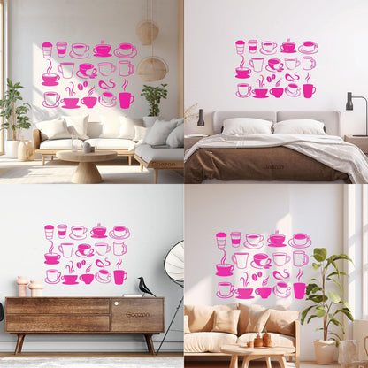 Vinyl Wall Stickers Coffee Cups Collection Coffee Beans Cafe Do Not Damage The Wall Surface