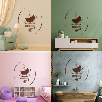 Wall Decals Cup Of Tea Coffeehouse Hot Drinks Kitchen Cafe Self Adhesive