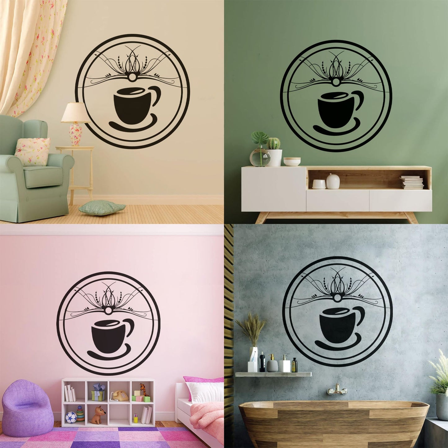 Wall Vinyl Sticker Decor Pattern Coffee Cup Tae Kitchen Art Mural Painting