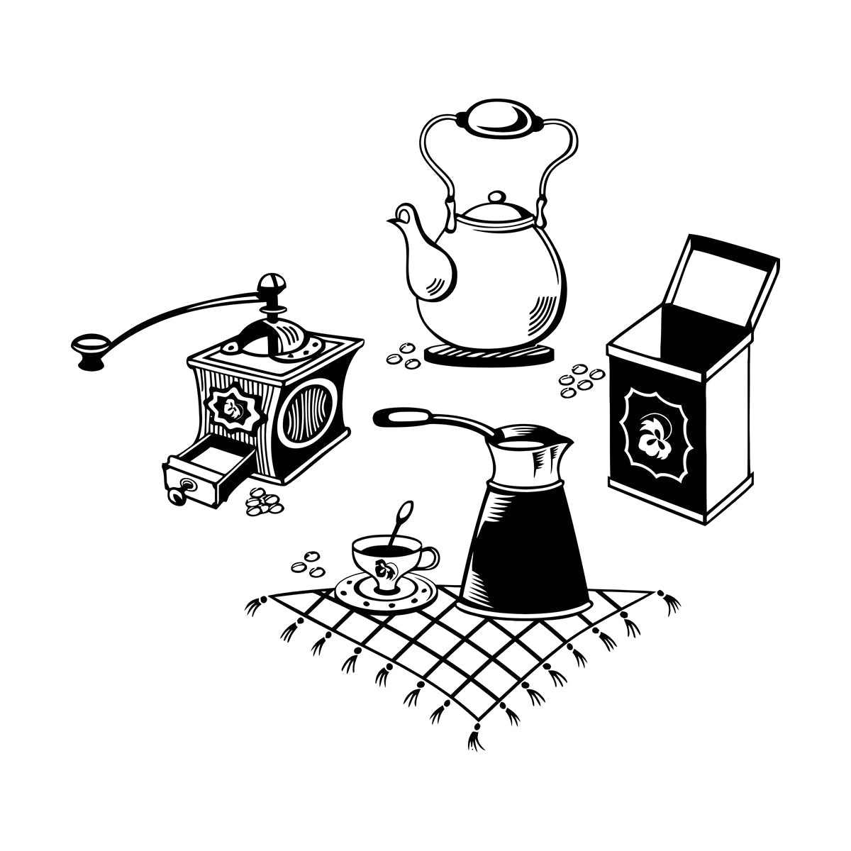 Vinyl Wall Stickers Coffee Grinder Maker Tea Maker Kitchen Glass Stickers