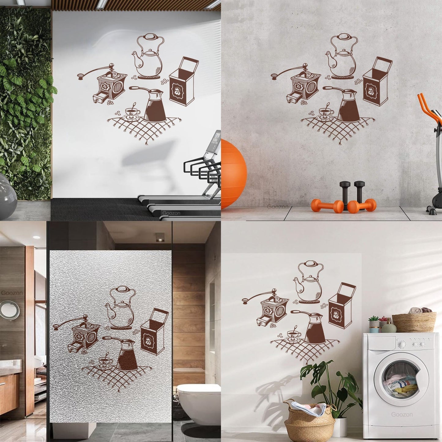 Vinyl Wall Stickers Coffee Grinder Maker Tea Maker Kitchen Glass Stickers