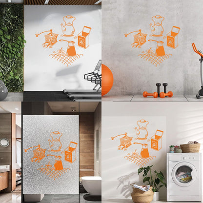 Vinyl Wall Stickers Coffee Grinder Maker Tea Maker Kitchen Glass Stickers