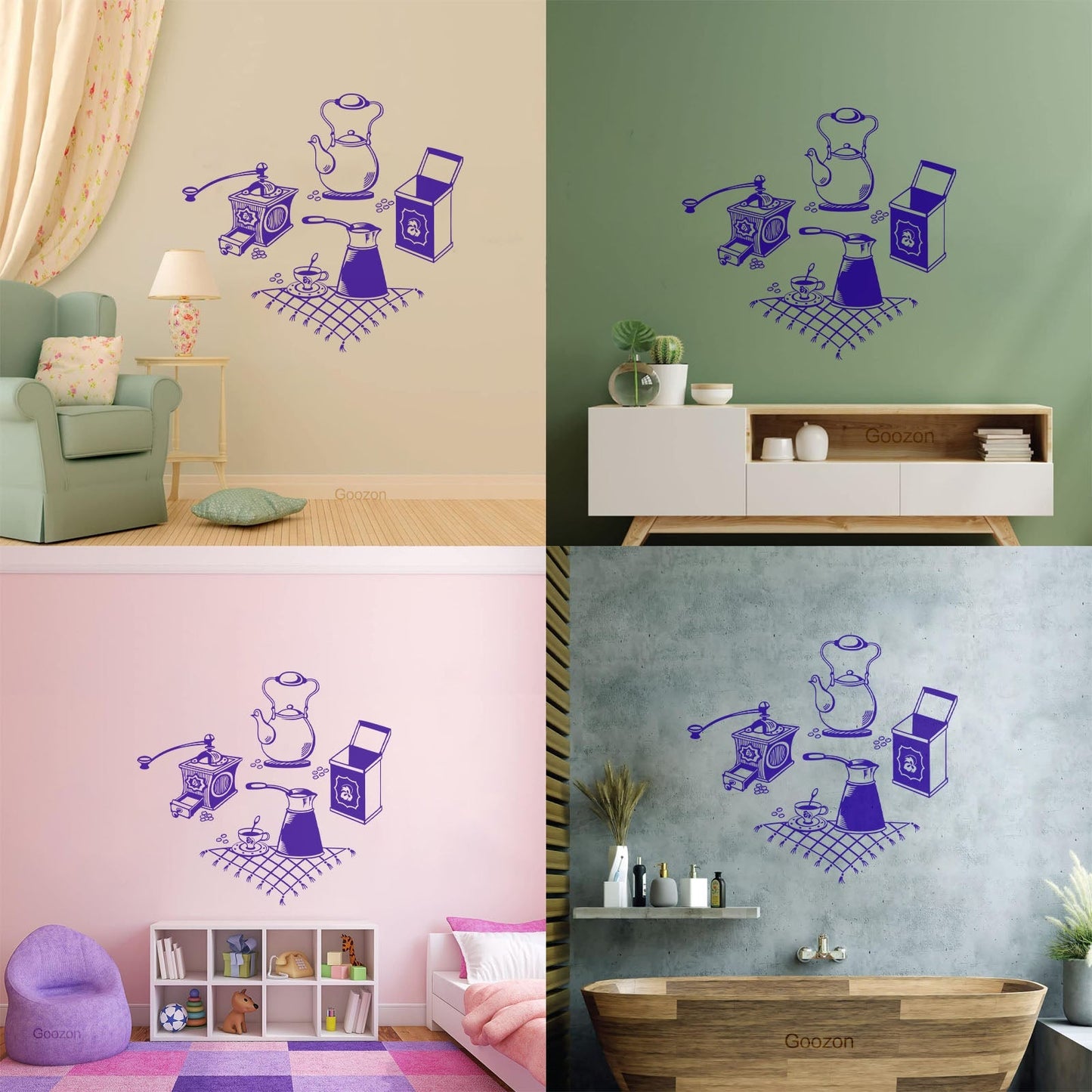 Vinyl Wall Stickers Coffee Grinder Maker Tea Maker Kitchen Glass Stickers
