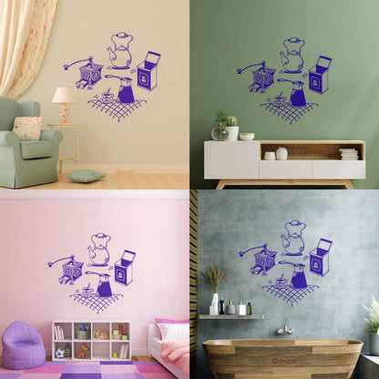 Vinyl Wall Stickers Coffee Grinder Maker Tea Maker Kitchen Glass Stickers
