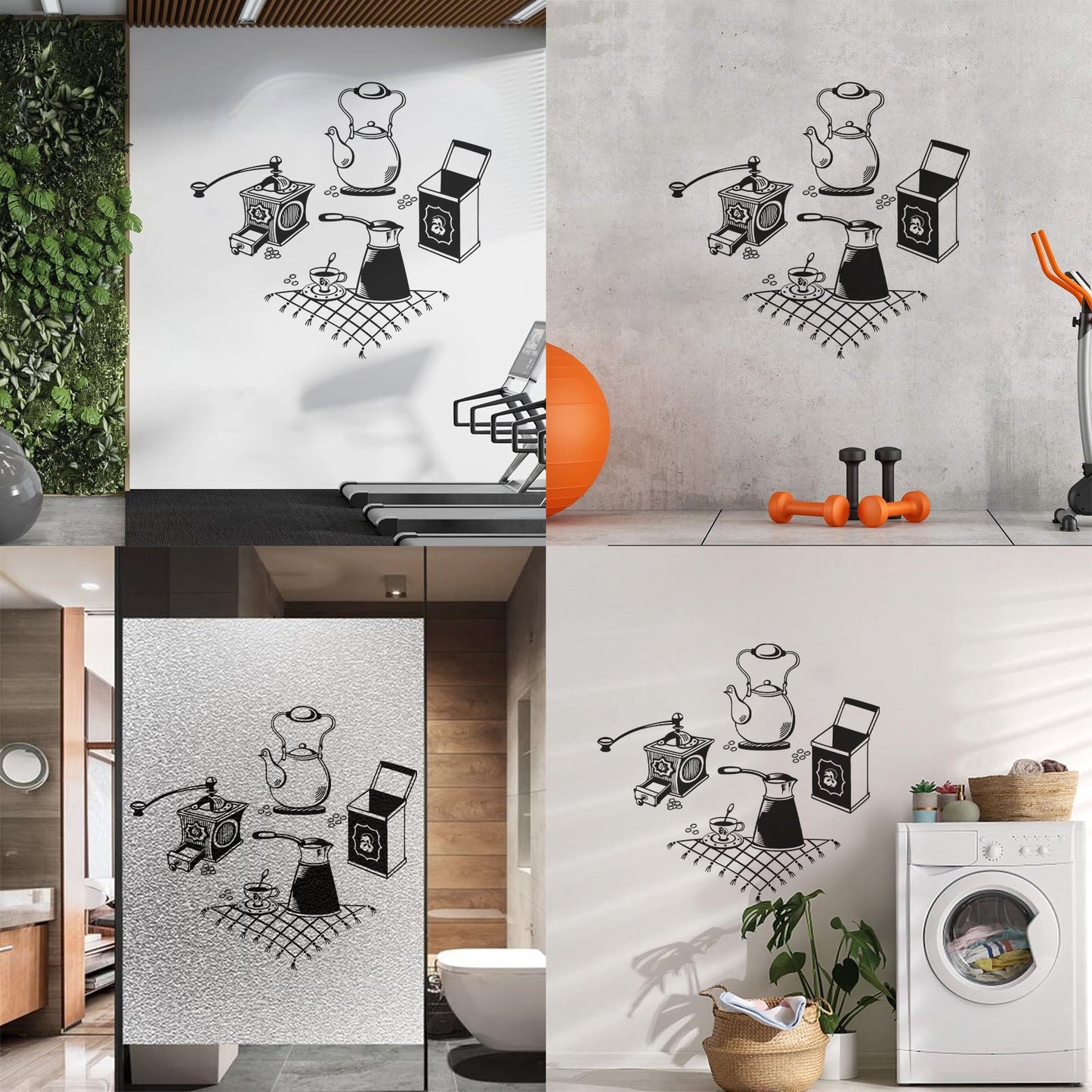 Vinyl Wall Stickers Coffee Grinder Maker Tea Maker Kitchen Glass Stickers