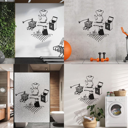 Vinyl Wall Stickers Coffee Grinder Maker Tea Maker Kitchen Glass Stickers