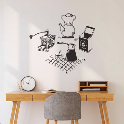 Vinyl Wall Stickers Coffee Grinder Maker Tea Maker Kitchen Glass Stickers