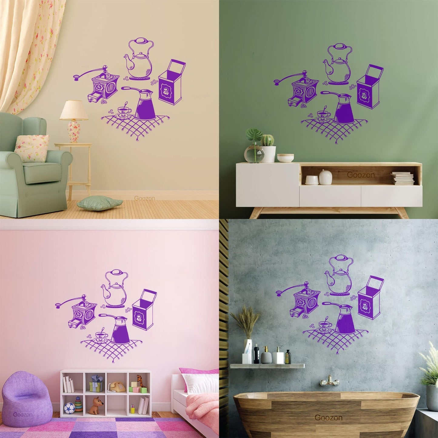 Vinyl Wall Stickers Coffee Grinder Maker Tea Maker Kitchen Glass Stickers