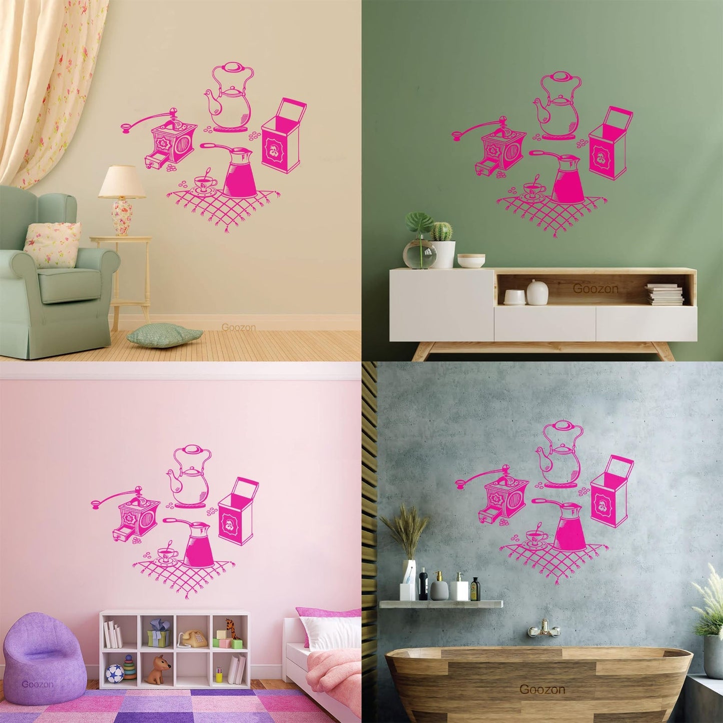 Vinyl Wall Stickers Coffee Grinder Maker Tea Maker Kitchen Glass Stickers