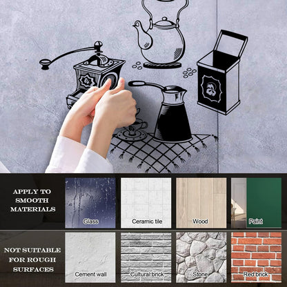 Vinyl Wall Stickers Coffee Grinder Maker Tea Maker Kitchen Glass Stickers