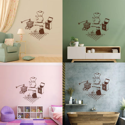 Vinyl Wall Stickers Coffee Grinder Maker Tea Maker Kitchen Glass Stickers
