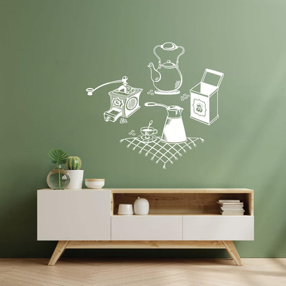 Vinyl Wall Stickers Coffee Grinder Maker Tea Maker Kitchen Glass Stickers