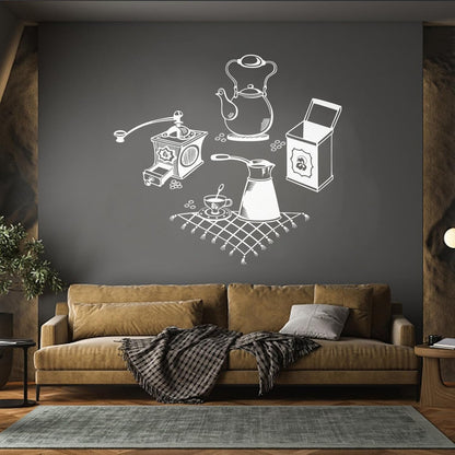 Vinyl Wall Stickers Coffee Grinder Maker Tea Maker Kitchen Glass Stickers