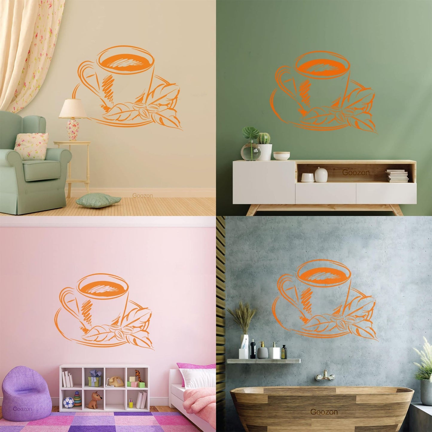 Tea Cup Coffee Cup Cute Cafe Kitchen Wall Stickers Paster Paper Do Not Damage The Wall Surface