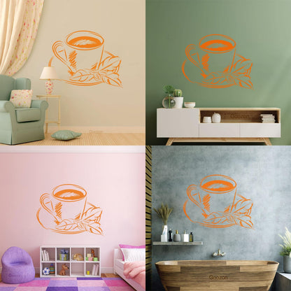 Tea Cup Coffee Cup Cute Cafe Kitchen Wall Stickers Paster Paper Do Not Damage The Wall Surface