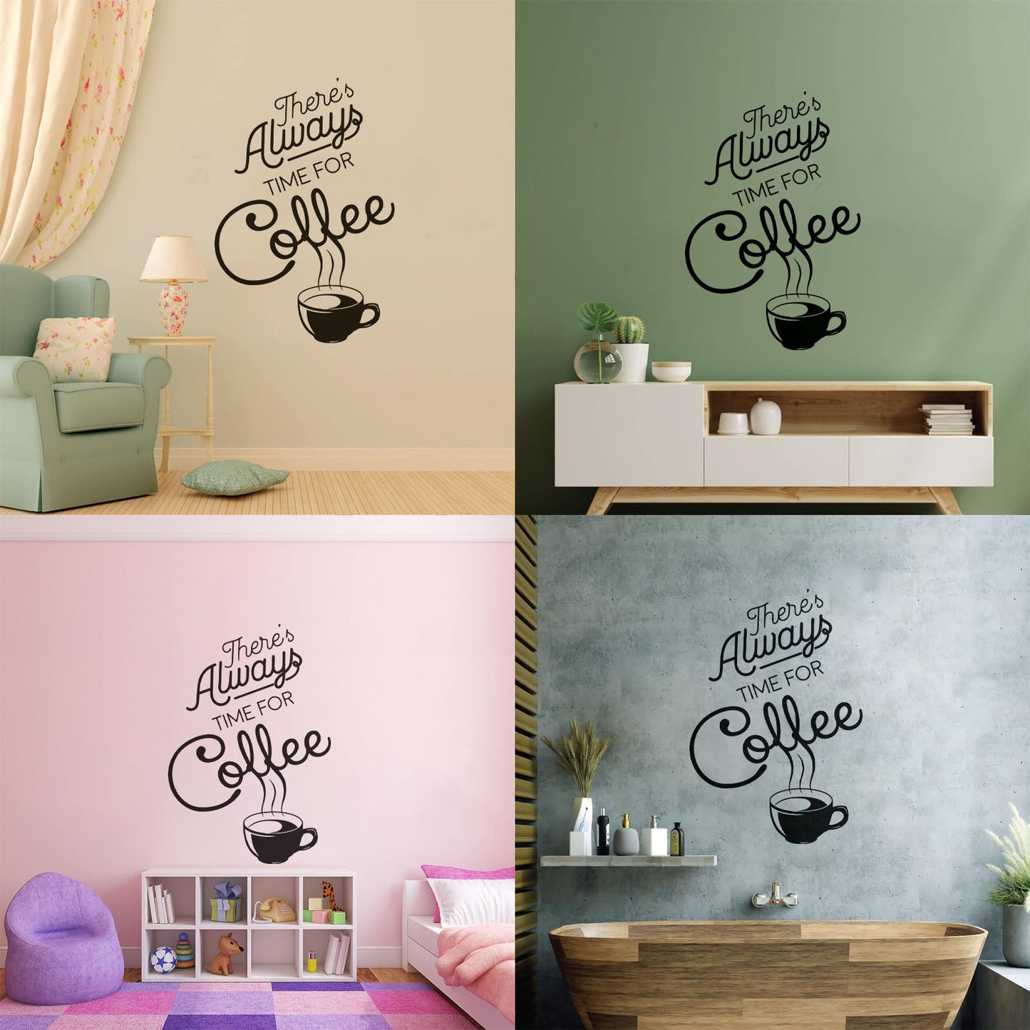 Wall Vinyl Sticker Decor Time Coffee Words Quotes Coffee Shop Multi Color Selection