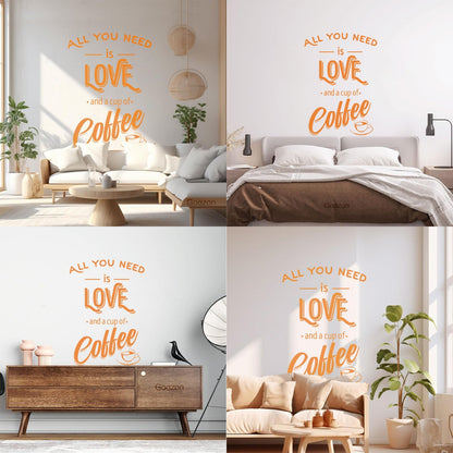 Fine Carving Decals Words Quotes All You Need Love And Coffee Art Mural Painting