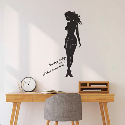 Engraving Stickers Naked Appeal Woman Laundry No Clothes Quote Phrase Store Decoration