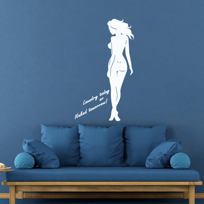 Engraving Stickers Naked Appeal Woman Laundry No Clothes Quote Phrase Store Decoration